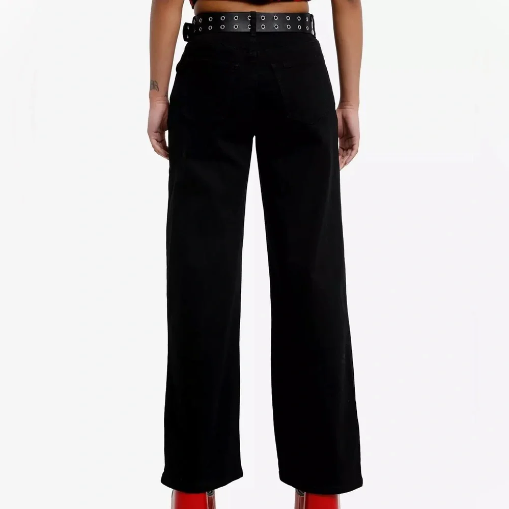 Black Skeleton Outline Grommet Belt Wide Leg Pants Hot‎ Topic Halloween